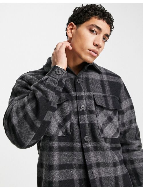 Pull&Bear checked overshirt in gray