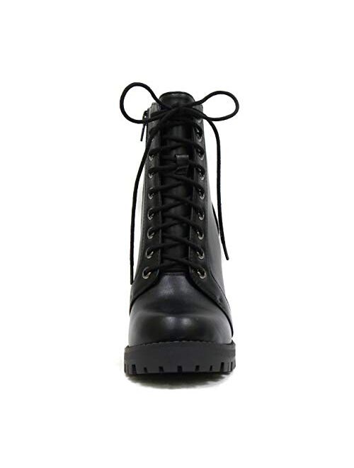 Soda Chalet – Fashion Lace up Military Inspired Ankle Boot with Stacked Heel and Side Zipper