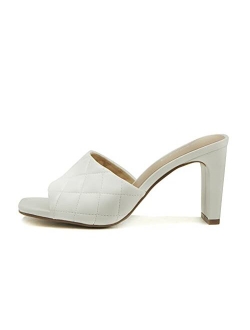 JITTER ~ Women Slip On Flat Heel Squared Toe Diamond Quilted Fashion Sandal