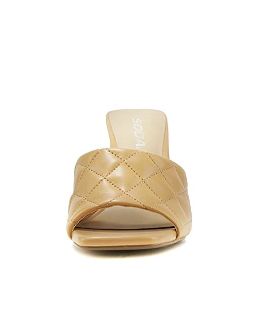 SODA JITTER ~ Women Slip On Flat Heel Squared Toe Diamond Quilted Fashion Sandal