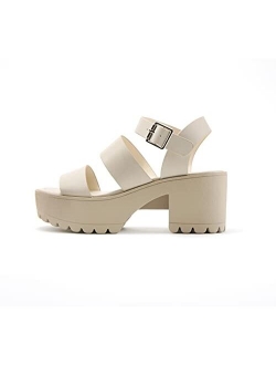 ACCOUNT ~ Women Open Toe Two Bands Lug sole Fashion Block Heel Sandals with Adjustable Ankle Strap