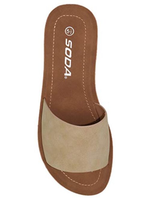Soda Shoes Efron-S Women Flip Flops Basic Plain Slippers Slip On Sandals Slides Casual Peep Toe Beach