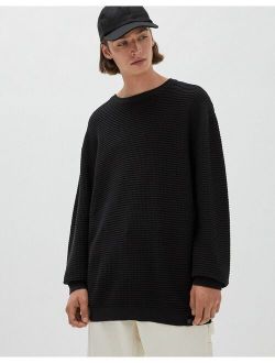 waffle knit sweater in black