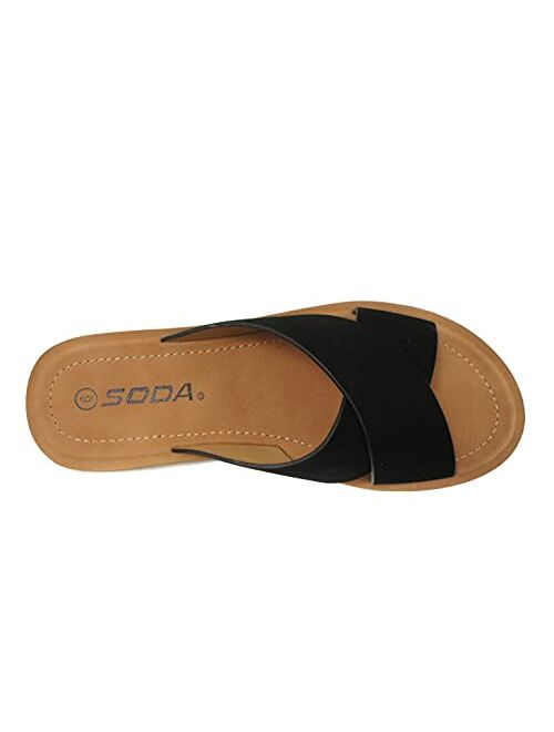 SODA LUCY ~ Women Open Toe Flatform Platform Crisscross Band Upper Fashion Slide Sandals