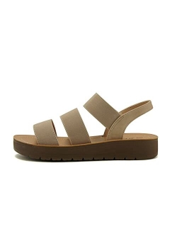 BUTTON ~ Women Slip On Casual Open Toe Three Elastic Bands with Ankle Strap Fashion Gladiator Sandal
