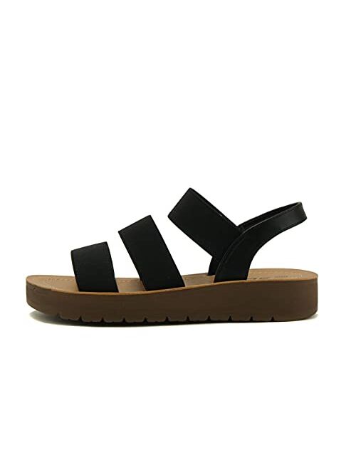 Soda BUTTON ~ Women Slip On Casual Open Toe Three Elastic Bands with Ankle Strap Fashion Gladiator Sandal