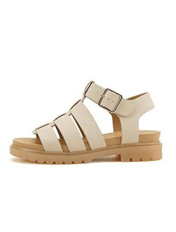 VICKY ~ Women Open Toe Lug Sole Fisherman Gladiator Fashion Sandals with Adjustable Ankle Strap