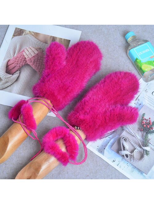 Luxury Women Gloves Knitted Women Real Fur Mink Fur Winter Mink Fur Mittens For 2021 New Fashion Knitted Mink Fur Women Gloves