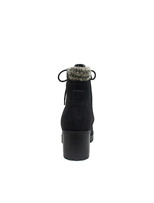 Soda Single Lug Sole Chunky Heel Combat Ankle Boot Lace up w/Side Zipper