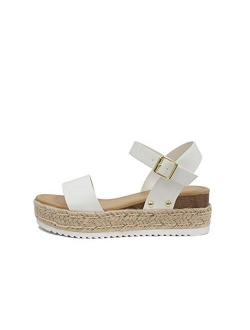 Clip by TrendyFashion ~ Open Toe Single Band Espadrille Jute Platform Flatform Casual Fashion Sandals with Buckle Ankle Strap