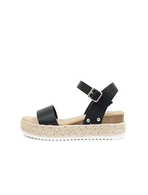Soda Clip by TrendyFashion ~ Open Toe Single Band Espadrille Jute Platform Flatform Casual Fashion Sandals with Buckle Ankle Strap