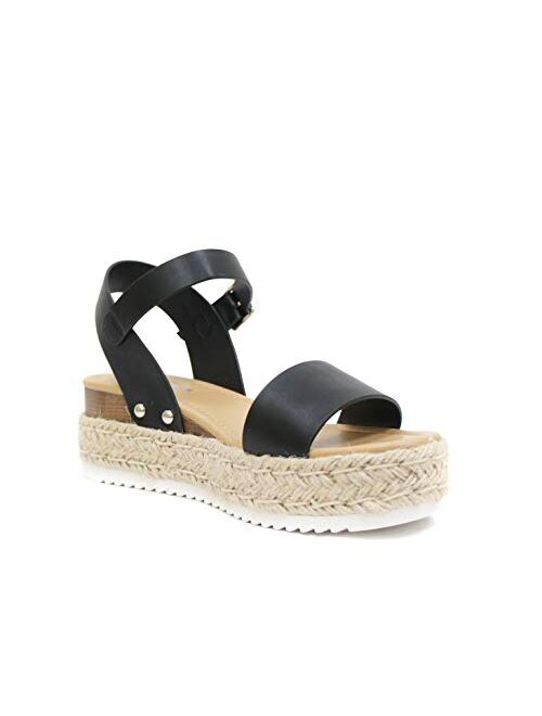 Soda Clip by TrendyFashion ~ Open Toe Single Band Espadrille Jute Platform Flatform Casual Fashion Sandals with Buckle Ankle Strap