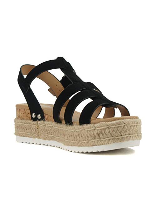 SODA TRADER ~ Women Open Toe Espadrille Flatform Platform Fashion Jute Wedge Fisherman Upper Sandals with Adjustable Ankle Strap