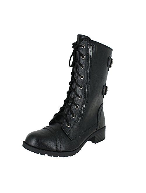 Soda Topshoe Dome Mid Calf Height Women's Military Combat Boots