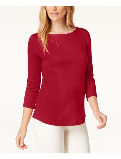 Charter Club Pima Cotton  Boat-Neck Button-Shoulder Top, Created  for Macy's