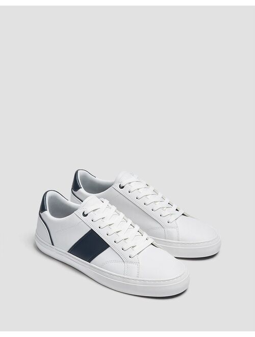 Pull&Bear side stripe sneakers in white and navy