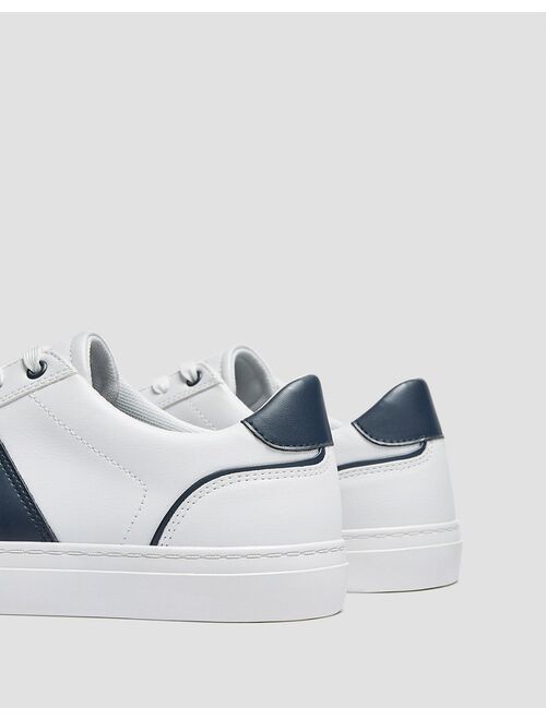 Pull&Bear side stripe sneakers in white and navy