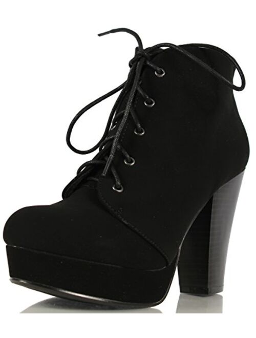 Soda Agenda-5 Womens Chunky Heel Lace Up Booties