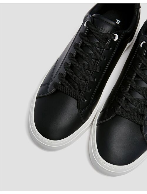 Pull&Bear lace up sneakers in black with white sole