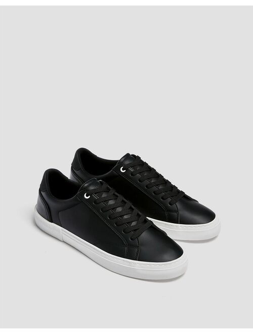 Pull&Bear lace up sneakers in black with white sole