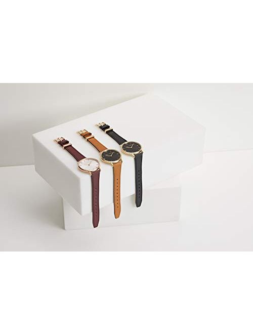 Rebecca Minkoff Women's Stainless Steel Quartz Watch with Leather Calfskin Strap, Black, 20 (Model: 2200011)
