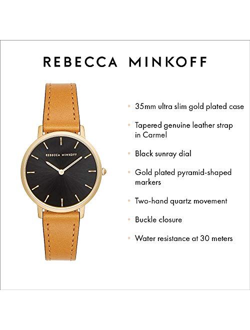 Rebecca Minkoff Women's Major Stainless Steel Quartz Watch with Leather Calfskin Strap, Brown, 16 (Model: 2200240)