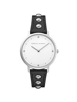 Women's Stainless Steel Quartz Watch with Leather Calfskin Strap, Black, 16 (Model: 2200320)