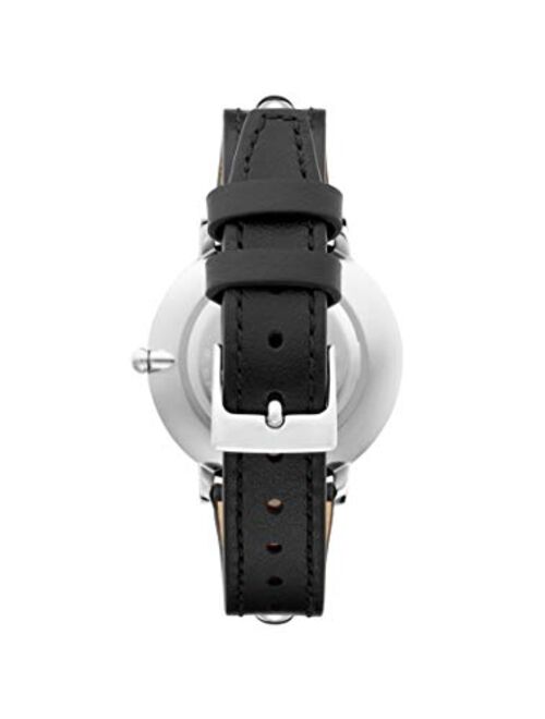 Rebecca Minkoff Women's Stainless Steel Quartz Watch with Leather Calfskin Strap, Black, 16 (Model: 2200320)
