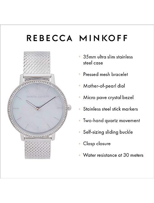 Rebecca Minkoff Women's Quartz Watch with Stainless Steel Strap, Silver, 16 (Model: 2200367)