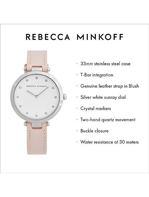 Rebecca Minkoff Women's Nina Stainless Steel Quartz Watch with Leather Calfskin Strap, Blush, 13 (Model: 2200398)