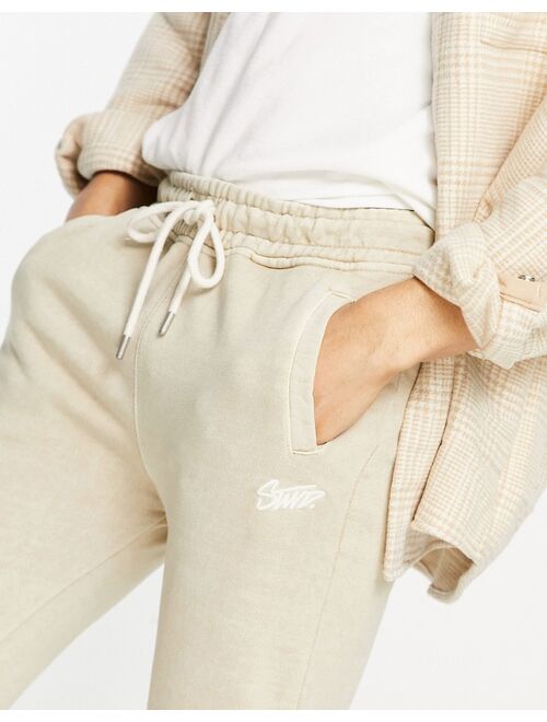 Pull&Bear washed sweatpants in beige set