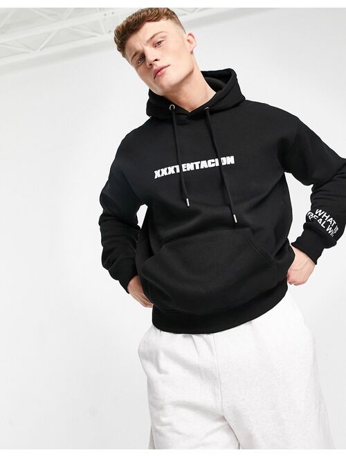Pull&Bear hoodie with XXXTentacion print in black