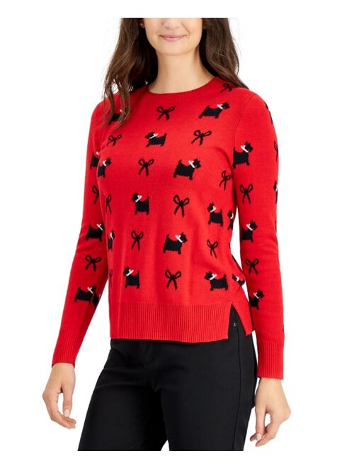 Charter Club Printed Terrier Bow Sweater, Created for Macy's