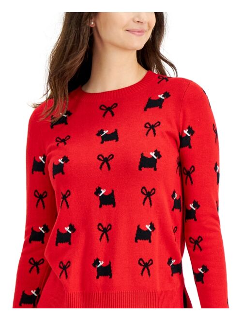 Charter Club Printed Terrier Bow Sweater, Created for Macy's