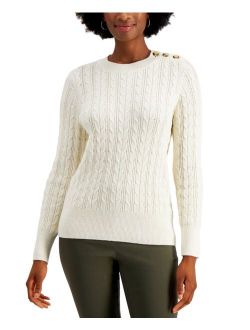 Button-Shoulder Cable-Knit Sweater, Created for Macy's