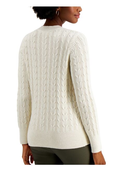 Charter Club Button-Shoulder Cable-Knit Sweater, Created for Macy's