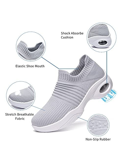 Slow Man Women's Walking Shoes Sock Sneakers Mesh Slip On Air Cushion Nurse Shoes Platform Loafers