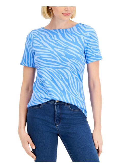 Charter Club Cotton Zebra-Print Boat-Neck T-Shirt, Created for Macy's
