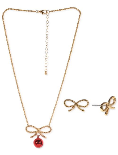 Charter Club Holiday Lane Gold-Tone Bow & Bell Pendant Necklace & Stud Earrings Set, Created for Macy's