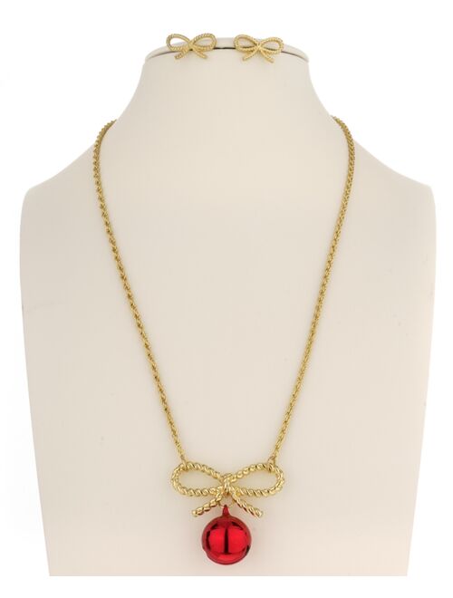 Charter Club Holiday Lane Gold-Tone Bow & Bell Pendant Necklace & Stud Earrings Set, Created for Macy's