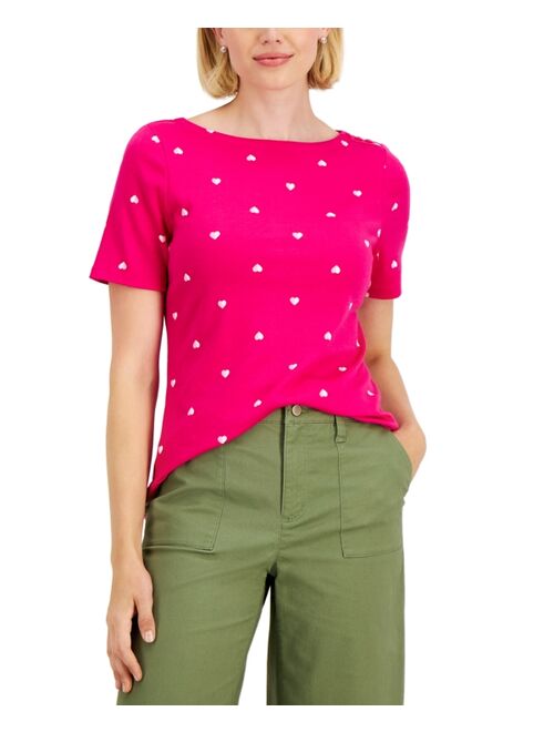 Charter Club Petite Cotton Heart-Print Top, Created for Macy's