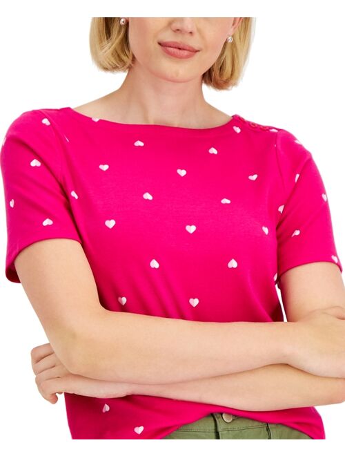 Charter Club Petite Cotton Heart-Print Top, Created for Macy's