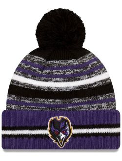 Big Boys Black and Purple Baltimore Ravens 2021 NFL Sideline Sport Pom Cuffed Knit Hat