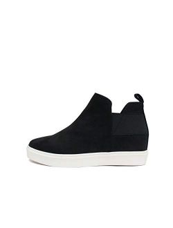 Diana ~ Slip On Hidden Wedge Ankle Boot Fashion Sneaker with Elastic Gore Insets