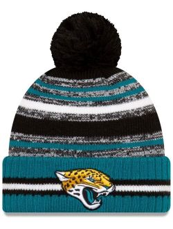 Big Boys Black and Teal Jacksonville Jaguars 2021 NFL Sideline Sport Pom Cuffed Knit Hat