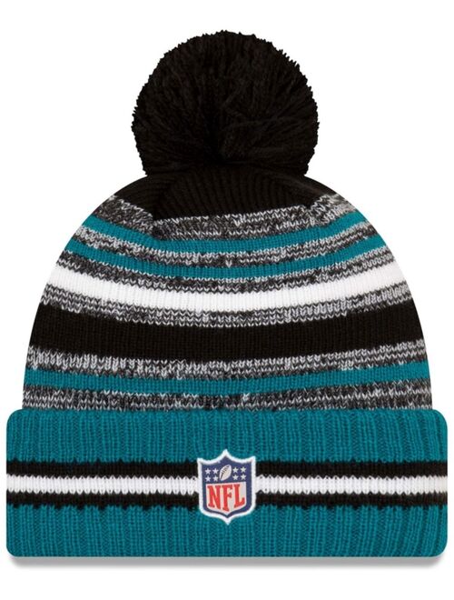 New Era Big Boys Black and Teal Jacksonville Jaguars 2021 NFL Sideline Sport Pom Cuffed Knit Hat
