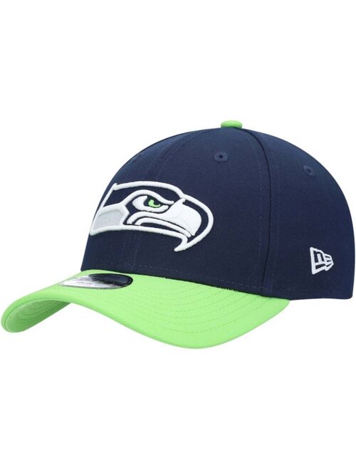 New Era Youth Girls and Boys College Navy, Neon Green Seattle Seahawks League 9Forty Adjustable Hat
