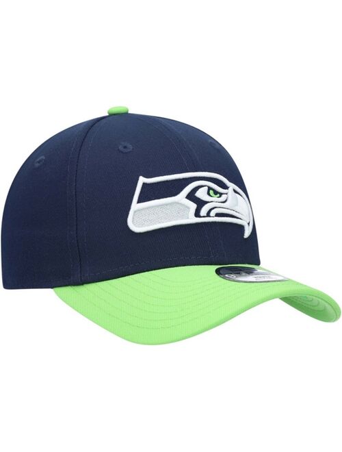 New Era Youth Girls and Boys College Navy, Neon Green Seattle Seahawks League 9Forty Adjustable Hat