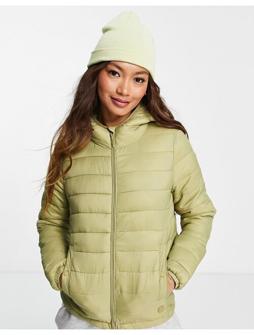 Pull&Bear padded zip front hooded jacket in khaki