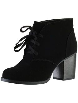 Delicious Women's Ripley Sueded Lace Up Chunky Stacked Heel Ankle Bootie